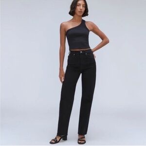 Everlane The Way High Jean Black Raw Hem Size 28 Organic Cotton